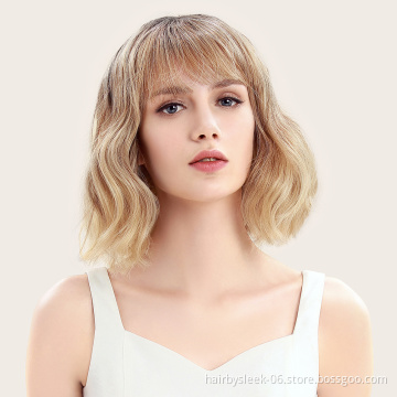 Soft synthetic hair wigs honey color wave high temperature curly wigs Full Quality 14 inch machine made hair wholesale wigs